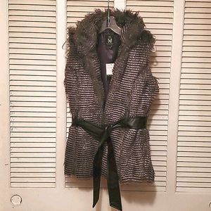 Faux fur belted vest